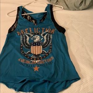 Affliction Blue and Black Lace Tank S